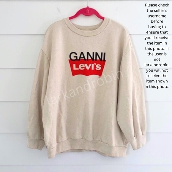 NEW Ganni x Levi's Snap Back Sweatshirt Nature Medium - Picture 15 of 17